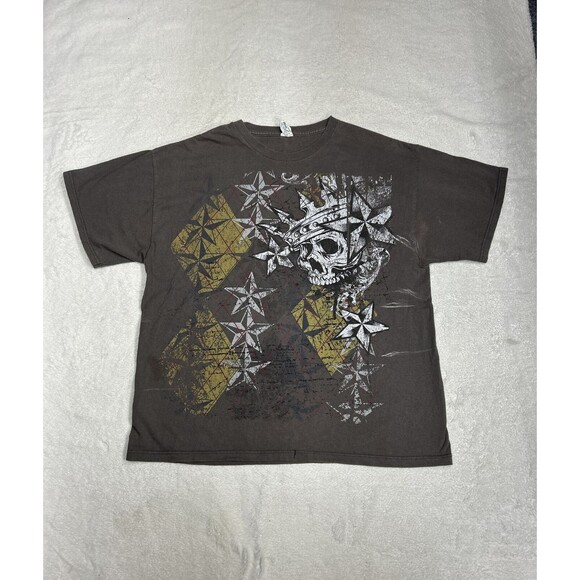 Vtg Y2K Skull Cyber Gothic Style Grahphic All Over Front Graphic T-Shirt Size XL - Picture 1 of 8
